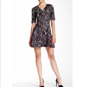 Emploi Fit & Flare Black/White Marble Print Dress